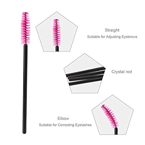 Elisel 100 Pcs Disposable Eyelash Brushes Mascara Brushes Eye Lash Eyebrow Applicator Cosmetic Makeup Brush Tool Kits (Black-Rose) #TOP6