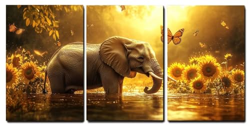 Tableaux sur Toile Éléphant moderne lot de 3 avec cadre bois salon 55x80cm