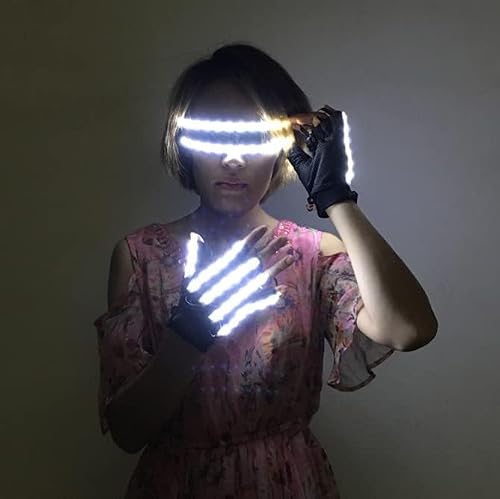 YUANYUYING Ensemble gants et lunettes LED - Gants et lunettes de fête lumineux, boîtes de nuit, raves, festivals, concerts, Halloween(Blanc) – vue 5