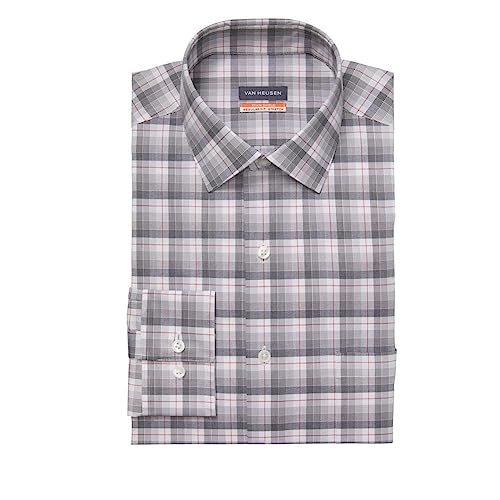 Van Heusen Men's Dress Shirt Regular Fit Stain Shield Stretch, Steel Check, 17"-17.5" Neck 34"-35" Sleeve #TOP8