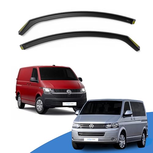 EdgeVisors Wind Deflectors | Fits: VW Transporter T5/T6/T6.1 (2003-2024) 2 Door Van 2pc Set | In-Channel Rain Guards for Wind, Rain & Sun Protection, Easy Installation - Tinted