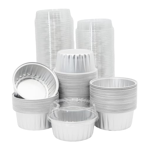 Wuyituart 100 Pack 5oz Aluminum Cups with Lids, Silver