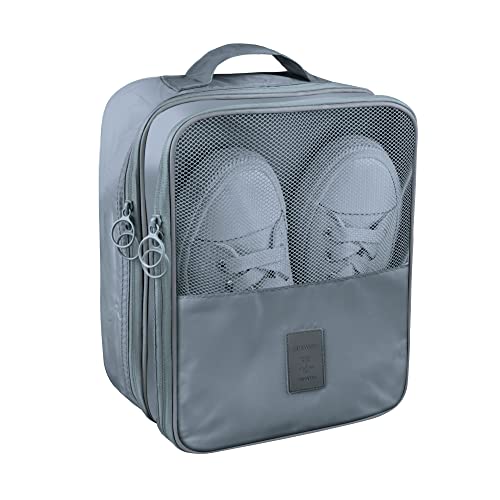 Ebbniur Travel Shoe Bag Waterproof Shoe Organizer Bag Holds 3 Pair of Shoes Shoe Packing Cube for Suitcase Travel and Daily Use Storage Pouch with Handle (Grey)