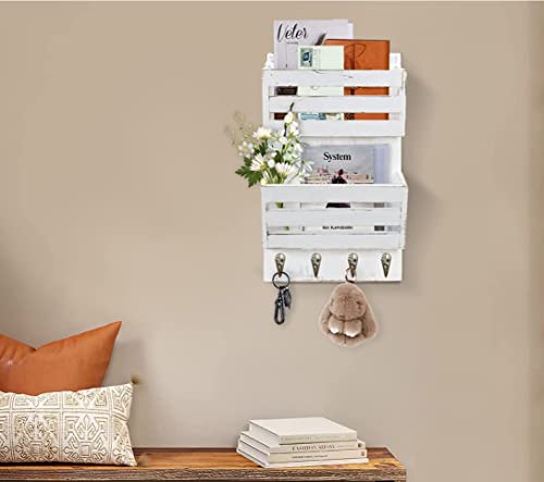 Unistyle Mail Holder with Key Hooks Mail Organizer Wall Mount Hanging Mail Organizer for Home,Office,Entryway,Mail Holder Wall Mounted for Letter, Magazines, Keys, Leashes by Unistyle - Used condition - Image 7