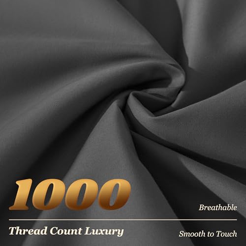 LBRO2M 100% Cotton Sheets Set Deep Pocket 19", 1000 Thread Count California Size 4 Piece Bed Sheet Sets Soft Comfortable Bedding All Season (King, Black) by LBRO2M - Used condition - Image 4