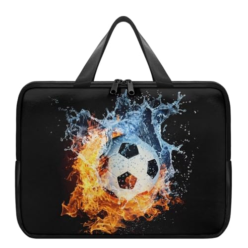 Pzuqiu Laptop-Hülle, Reise-Laptop-Tasche mit Griff, wasserdichte Tragetasche, Aktentasche für Damen und Herren, große Kapazität, Tablet-Schutztasche, Wasserfeuer, Fußball, 25,4 cm (10 Zoll)
