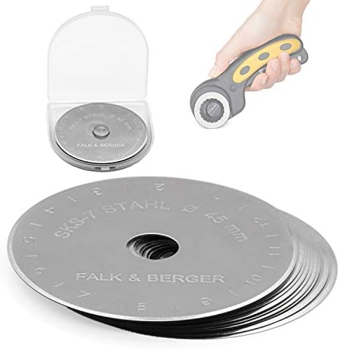 Falk & Berger® 10 sztuk Premium SKS-7 ostrza zamienne do nożyka krążkowego 45 mm. Ekstremalnie ostre i trwałe z najlepszej japońskiej stali ostrza (hartowany stop). Bezpieczna torba do przechowywania.