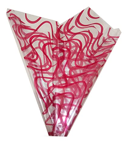 Image of 3A Featuretail 2o In x 26 In Wave Design Transparent Cellophane Sheets For Gift Wrap, Baskets Hampers, Flowers (25 Micron, Pack of 25) (Red)