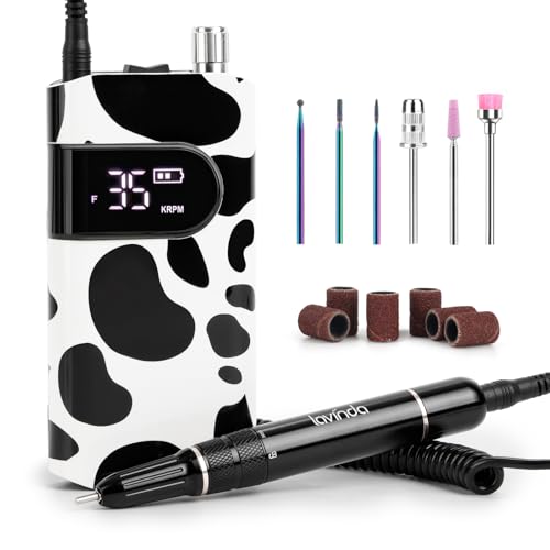 Image of Lavinda 35000RPM Electric Nail Drill, Cordless Nail Drill Machine Portable Rechargeable Nail Efile for Acrylic Gel Nails, Manicure Pedicure Polishing Shaping Tool for Salon Home Use-Cow Print