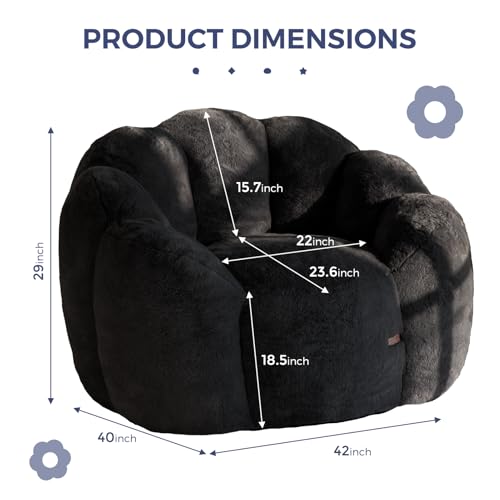 Image of MAXYOYO Bean Bag Chair for Adults, Floral Shaped Bean Bag Sofa, Ultra Soft Faux Fur Floor Sofa, Large Reading Chair for Living Room Bedroom, Black, Single