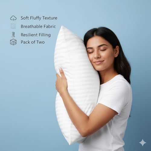 Image of Y & A'M Microfiber Soft White Pillows | Pillows for Sleeping | Ultra Soft | Anti Stress Bed Pillow for Sleeping & Neck Pain Relief for Back, Side & Stomach Sleeper (Pack of 3, 42x68 cm)-J