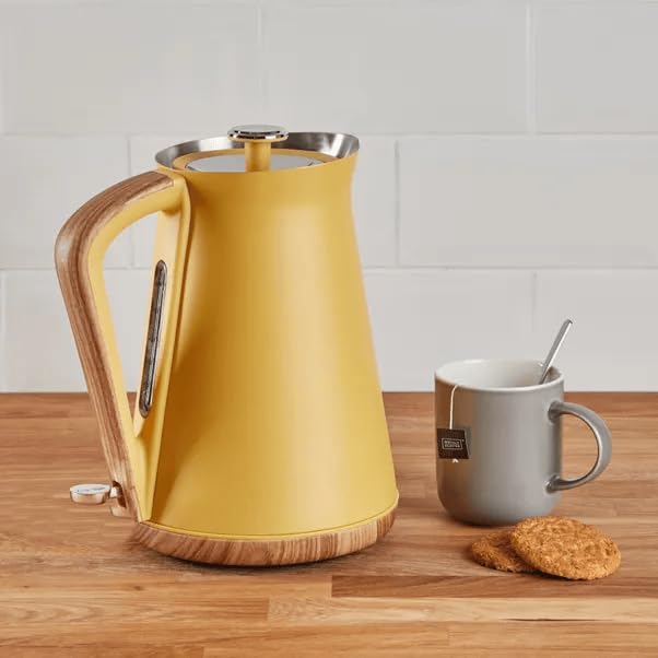 New Contemporary 1.7L 3000W Jug Kettle – Rapid Boil, Cordless Swivel Base, Removable Filter – White Gloss Finish M-04 (Yellow)