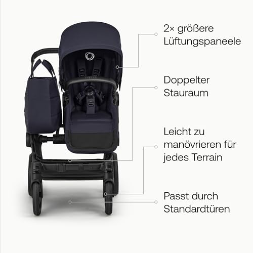 Bugaboo Donkey 6 Single, 2-in-1-Kinderwagen, umbaubar zum Doppel- und Zwillingskinderwagen, Kinderwagen für Neugeborene & Kleinkinder, doppelter Stauraum und komfortable Einhand-Lenkung, Deep Indigo