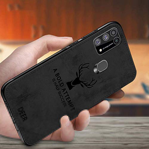 Image of Deer Series Shockproof Anti Slip Leather Finish Soft TPU Case Cover for Samsung Galaxy M31 - Black