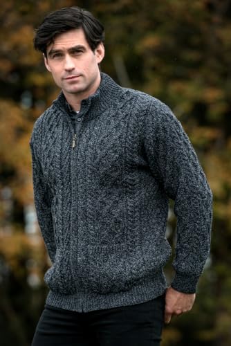 Aran Crafts Mens Zip Cardigan 100% Merino Wool, Made in Ireland2