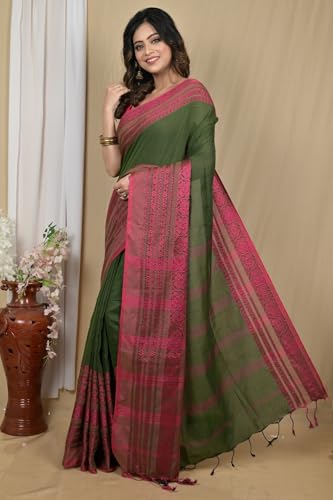 Image of eC ESHA'S COLLECTION Women's Cotton Blend Begumpuri Handloom Saree With Unstitched Running Blouse Piece