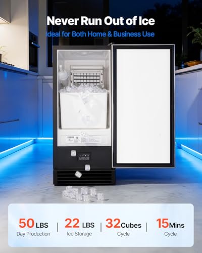 Image of VEVOR Undercounter Built-in Ice Maker, 50 Lbs /Day Under Counter Ice Maker Machine with Drain Pump, Reversible Door, Stainless Steel Freestanding Ice Maker for Commercial Home Kitchen