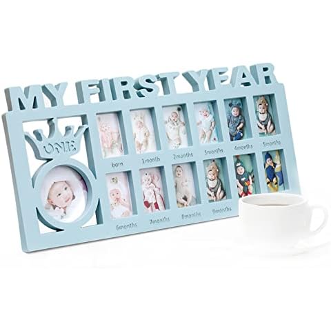 iEasey 1st Birthday Gift Baby Picture Frame Newborn My First Year Photo Frame Baby Girl Boys Nursery Decoration Album Baby Shower Keepsake Picture Frame First Birthday Xmas Christening Memories Gift Cover