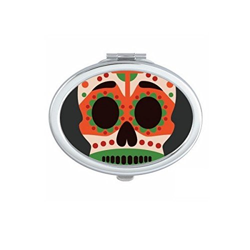 Miroir de poche ovale avec illustration crâne mexicain et croix colorée