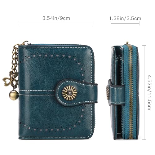 Image of Small Wallet for Women Leather Bifold Compact RFID Blocking with Zipper Coin Pocket