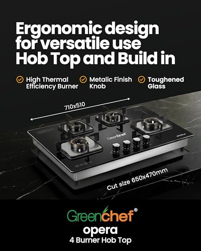 Image of Greenchef Opera Hob top three burner gas stove - Auto Ignition, Toughened Glass, LPG Compatible, Sleek and compact design