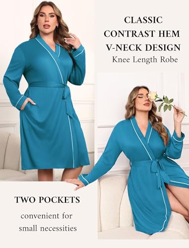 Image of Ekouaer Plus Size Robes for Women Soft Bathrobe V Neck Soft Maternity Robe