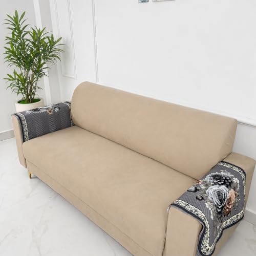 Image of Homerz 'Brooklyn Series' Premium Sofa Cover | Quilted Floral Design | Non-Slip Washable Sofa Protector | Soft Anti Slip Fabric (Grey, 2 pc Armrest, Armrest)