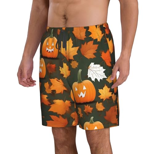 Happy Thanksgiving Day Pumpkin Print Stylish Men Beach Shorts Lightweight Cozy Swim Trunks Summer Casual Outings Holiday2