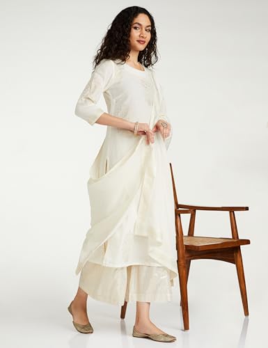 Image of BIBA Women Straight Cotton Straight Kurta Palazzo Suit Set
