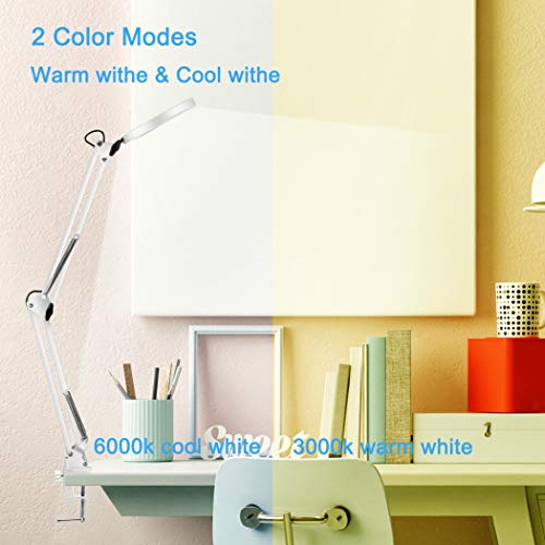 LANCOSC Magnifying Glass Desk Lamp with Clamp - White/Warm White Lighted 5-Diopter Magnifier Lens - Adjustable Metal Swivel Arm LED Light for Reading, Crafts, Professional Tasks (White) - Thumbnail 6