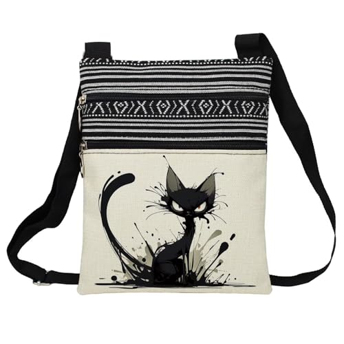 Splash Ink Cat Messenger Bag Small Ethnic Pattern Printed Adjustable Strap Crossbody Zipper Bag Splash Ink Cat Phone Bag Wallet Cute Shoulder Handbag for Women