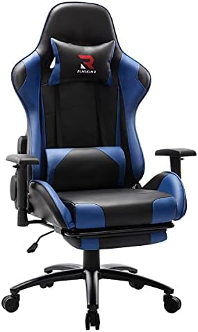 Therapeutic massage Gaming Chair with Footrest Pc Chair Adjustable Swivel Recliner with Headrest and Lumbar Pillow Desk Chair-3476 (Blue)