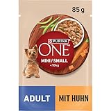 PURINA ONE Mini/Small Adult Hundefutter nass für kleine Hunde, reich an Huhn und Gemüse, 26er Pack (26 x 85g)