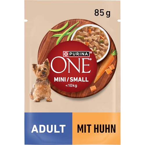 PURINA ONE Mini/Small Adult Hundefutter nass für kleine Hunde, reich an Huhn und Gemüse, 26er Pack (26 x 85g)