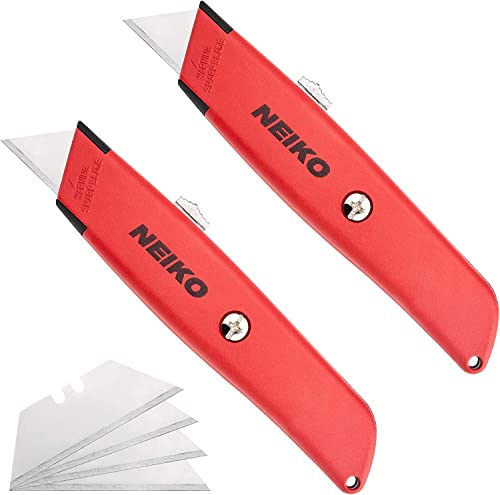 Image of NEIKO 00679A Safety Box Cutter, Retractable Utility Knife, 2 Pack, 3 Extra Razor Blade Refills with Every Cardboard Box Knife, Razor Knife, Carpet Cutter, Self Lock Box Opener, Hobby Knife