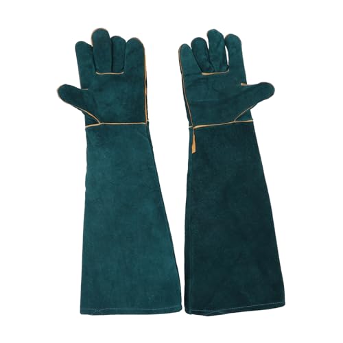 SHINEOFI 2 Piezas Guantes Protectores de Piel de Vacuno Resistentes Mordeduras para Entrenamiento de Mascotas Diseño Flexible de Cinco Dedos Color Verde Oscuro para Manejo de Reptiles y
