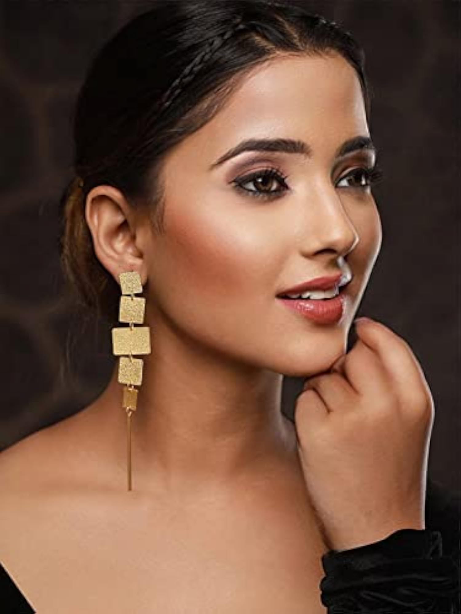Women's Multilayer Block Link Plated Drop Earrings