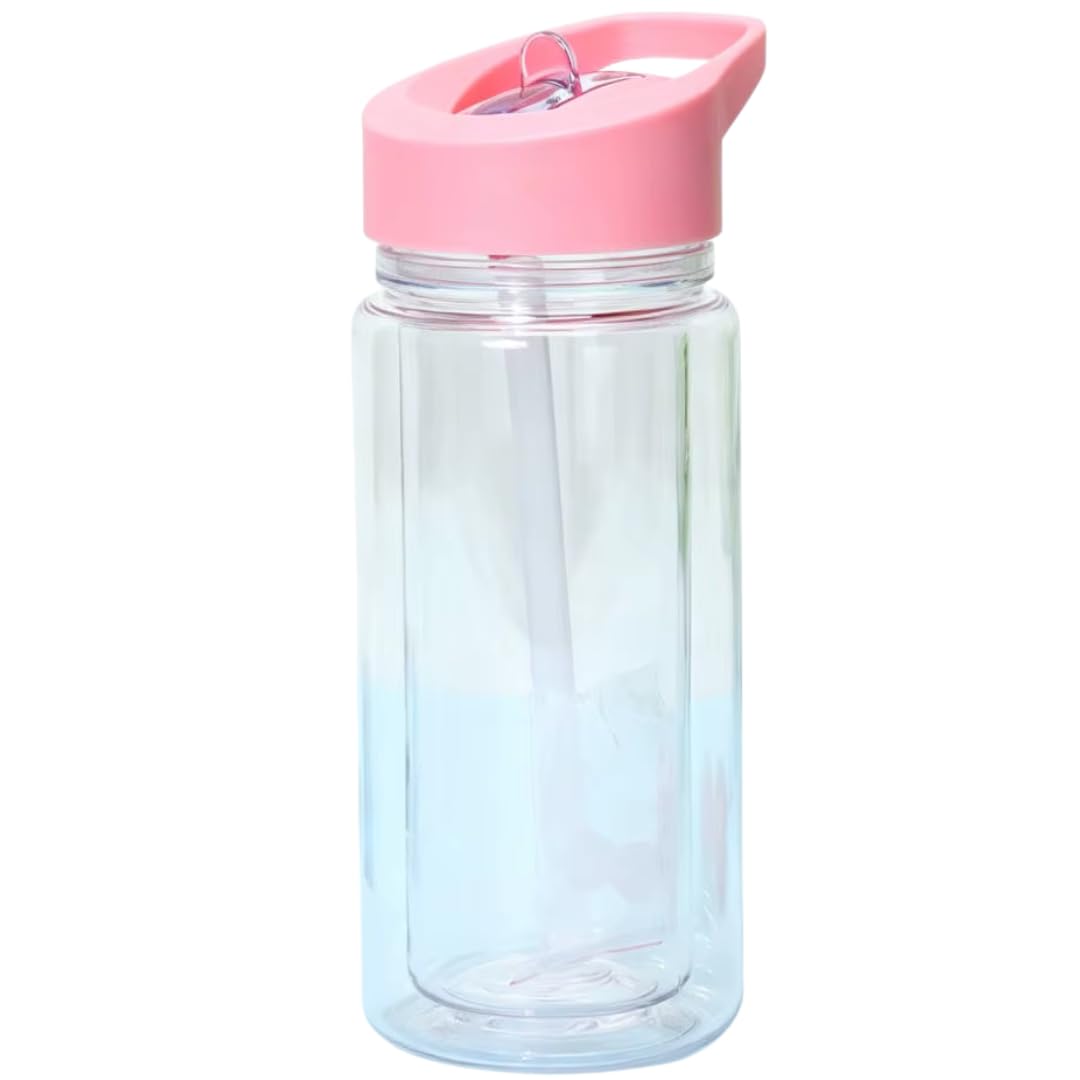 ma crafts&frags Kids 10oz Acrylic Snow Globe Tumbler Blank, Clear DIY Water Bottle with Screw Lid & Straw, BPA-Free Craft Cup for Vinyl, UV DTF, Stickers & Decals, Personalised Gift (Pink)