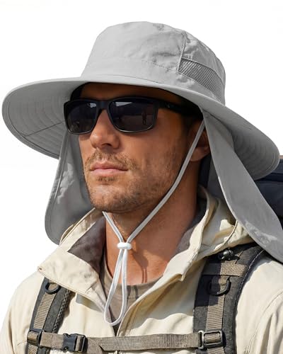 Image of Sun Hats for Men Wide Brim Bucket Hat with Neck Flap for Fishing & Hiking Mens Sun Hat for UV Protection