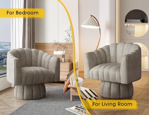 Dewhut Modern 360 Degree Leather Swivel Cuddle Barrel Accent Sofa Chairs, Round Armchairs with Wide Upholstered, Leather Reading Chair for Living Room, Bedroom, Office, Waiting Rooms, (Dark Almond)