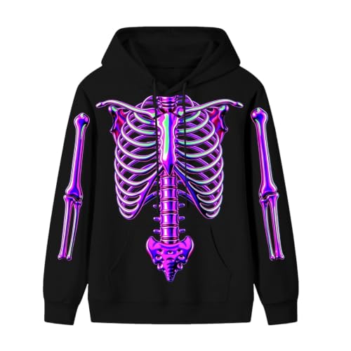 Mens Hoodies Halloween Neon Skeleton Bones Hoodie Pullover Sweatshirt Fall Y2k Casual Long Sleeve Hoodies with Pocket - image 1