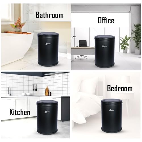 Image of mofna Stainless Steel Swing lid Dustbin - Trash Can, Wastebin & Recycle Bin for Kitchen, Home, Office - Durable & Stylish (Black) (8x12 Inch, 10 Liter)