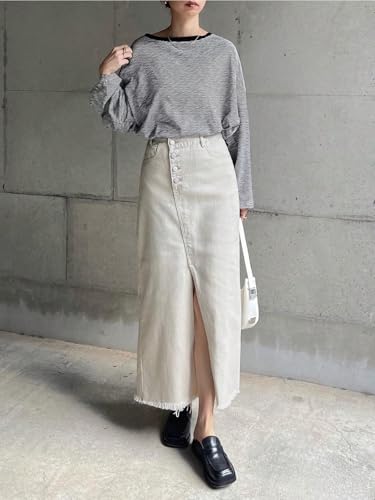 Image of GRECIILOOKS Women's High Waist White Denim Skirt with Front Slit - Long Maxi Jean Skirt Casual Fashion - Stylish Denim Skirts for Women