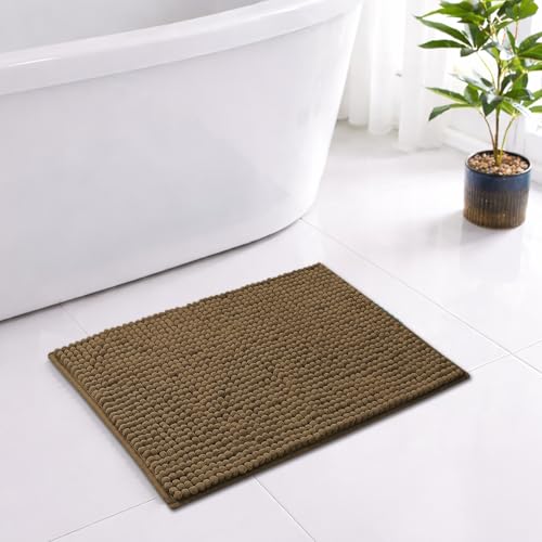 Image of LUXE HOME INTERNATIONAL Shaggy Chenille Bath Mat Extra Soft Super Absorbent Anti Skid Popcorn Door Mats for Home Entrance, Bathroom, Bedroom, Kitchen, Floor Mat (40x60 cm Chocolate) Pack of 1