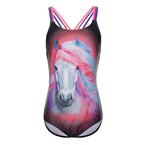 Image of Dayu Girls Race Back Bathing Suits One Piece Swimsuit Animal Print Swimwear, Size 4-14