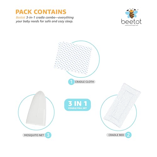 Baby Cradle Set Swing/Jhula (Thottil Cloth, Palna, Dolna) | Hanging Cradle Cloth with Removable Bed and Mosquito Net | Up to 15 kg | CRA-Light Blue