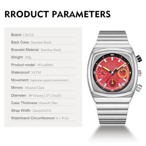 Image of CILOA Mens Watches Chronograph Stainless Steel Waterproof Date Analog Business Fashion Wristwatch for Men