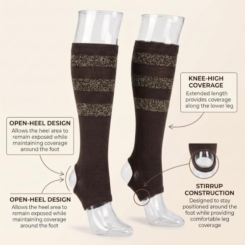 Image of Tipi Toe Women's Stirrup Yoga Socks, Lightweight Knee-High Leg Warmers, Open Heel Non-Slip Design. Ideal for Yoga & Dance