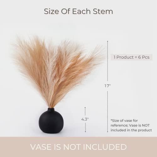 Perfnique Faux Pampas Grass, Set Of 6 Stems 17'' Short Artificial Fake Flowers, Small Vase Fillers, Rustic Trendy Cottagecore Minimalist Boho Farmhouse Room Decor, Vase Accent #TOP2