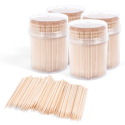 KELIODY Confezione da 4 Stuzzicadenti Rotondi in Legno 100% Legno, per Insalata di Frutta Cocktail 500 Pezzi Lunghezza 66 mm